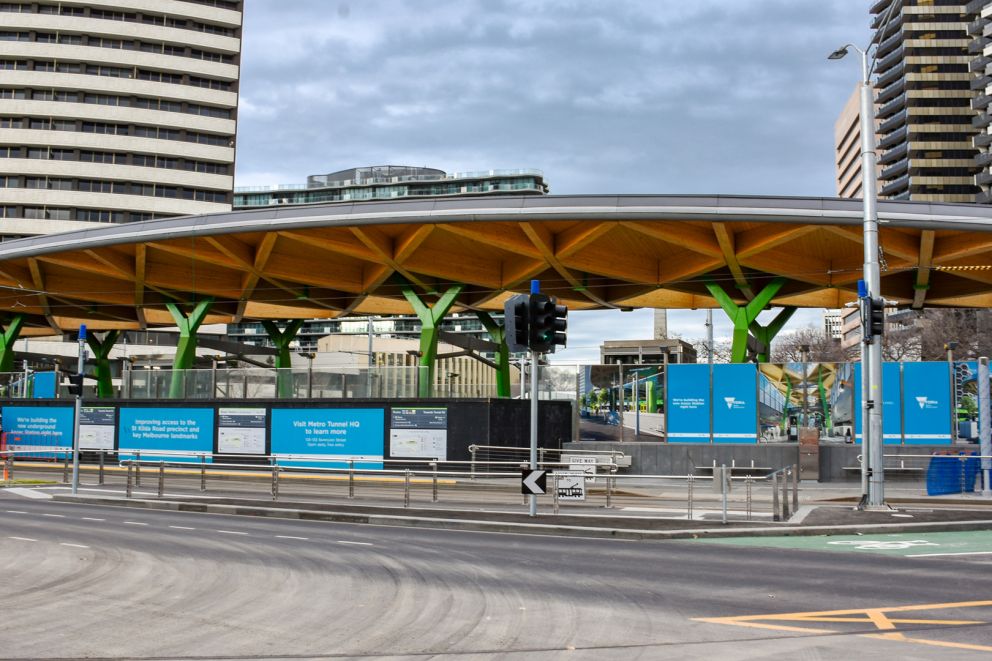 The Anzac Station train/tram interchange viewed from the street