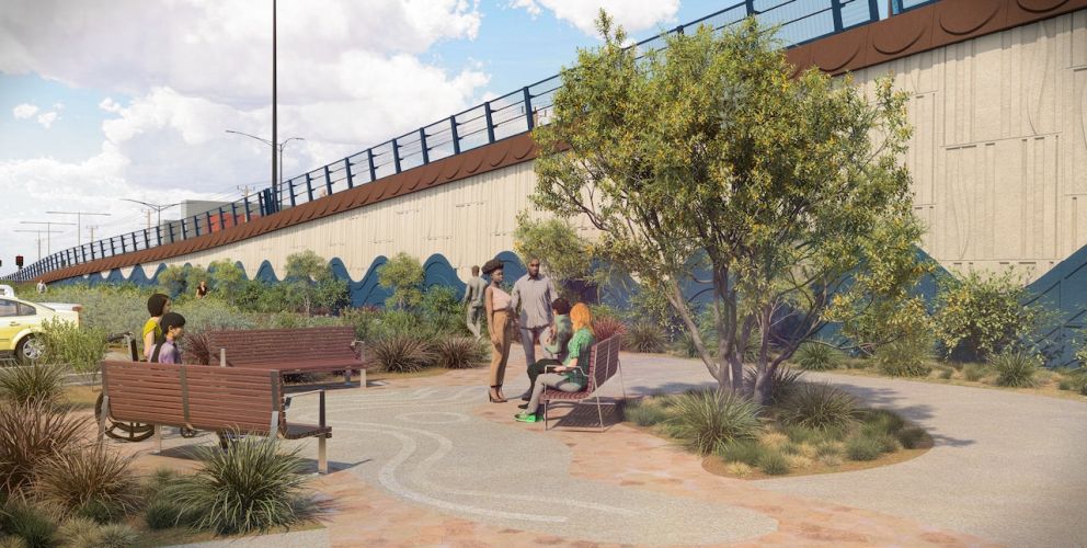 Resting space, south of the Ferris Road bridge. Artist impression, subject to change