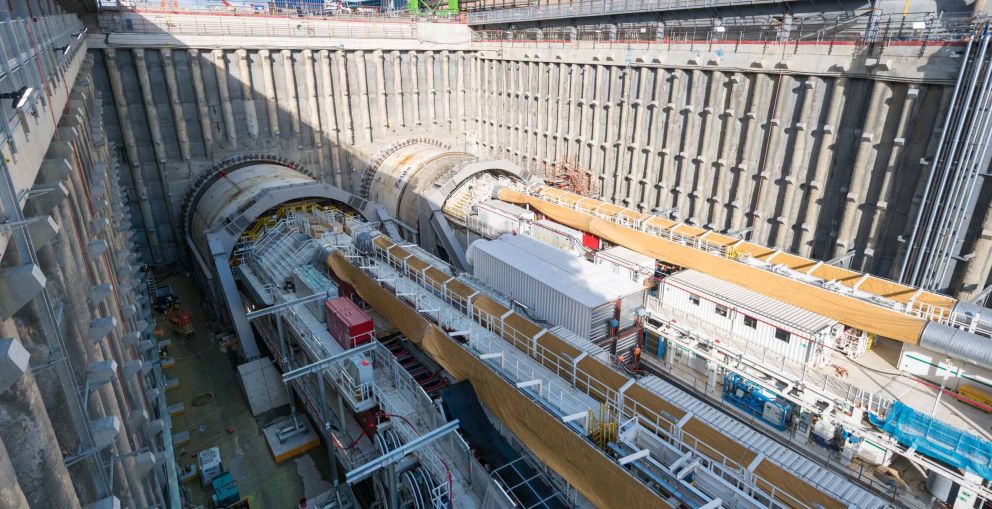 Two tunnnel boring machines in launch box area