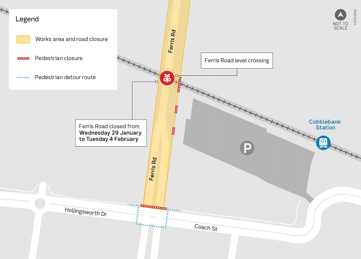 Ferris Road pedestrian detour map