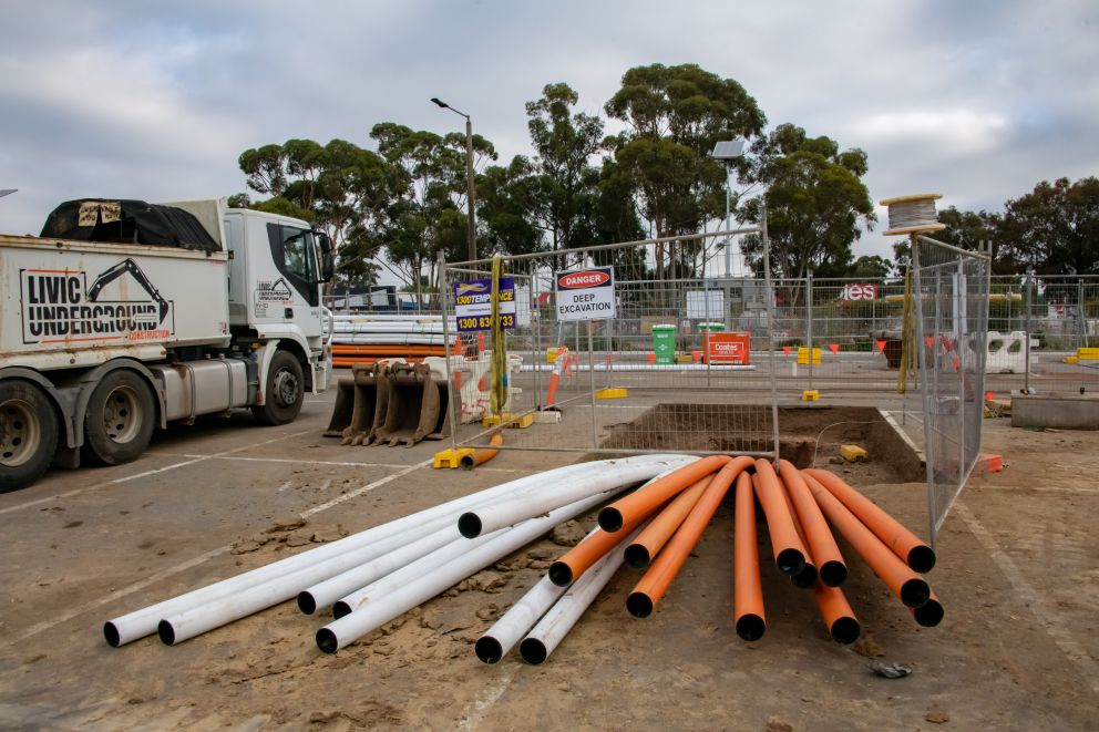 Combined services pipes in the ground at Melton