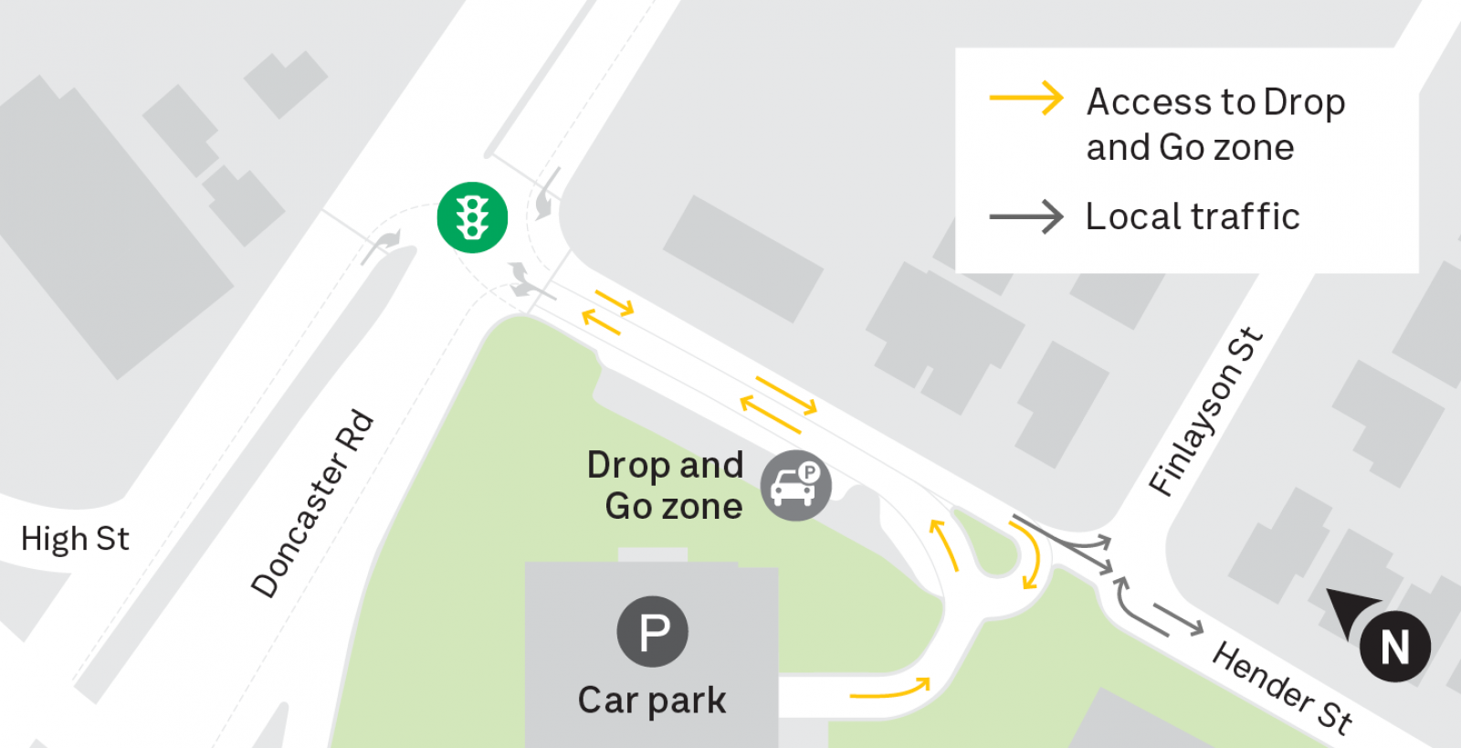 map of local traffic and access to Drop and Go zone