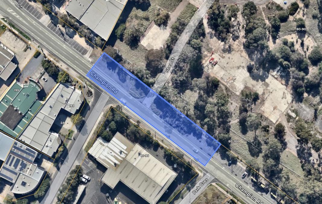 Map showing location of Champion Road closure adjacent to 80-90 Champion Road.