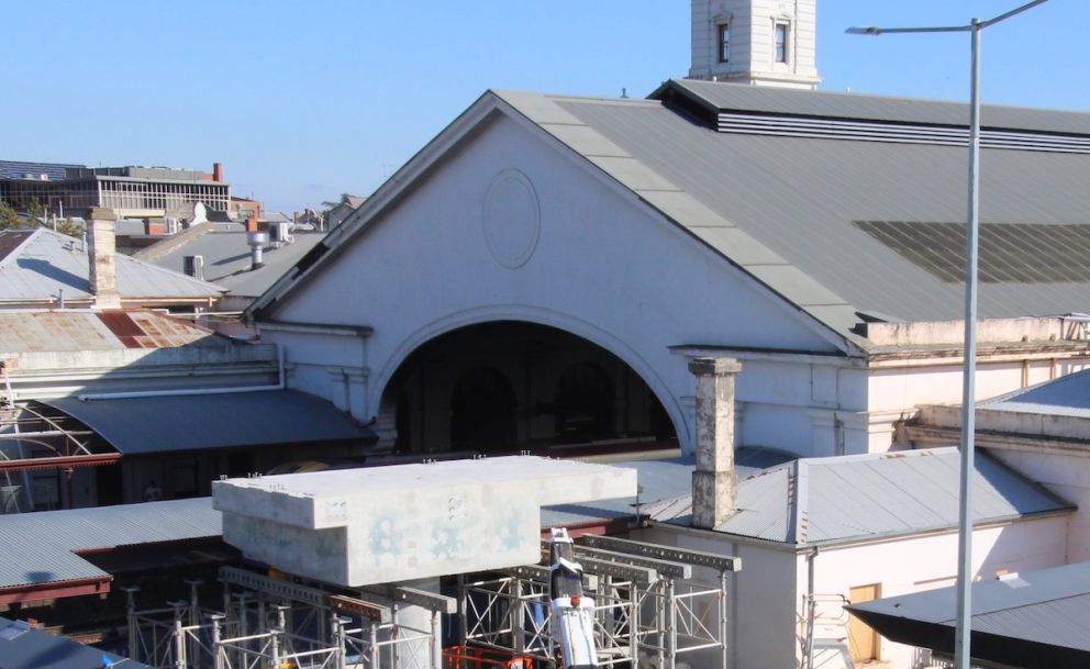 The concrete structures that will support the new overpass