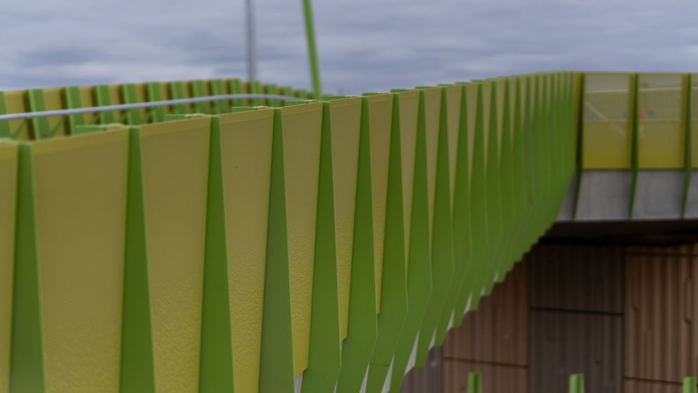 The shared use path at Calder Park Drive has been painted a striking green and gold