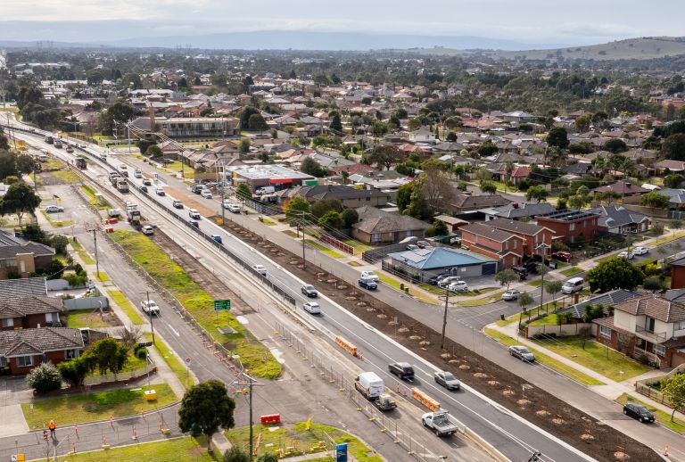 Epping Road Upgrade aerial image showing southbound lanes