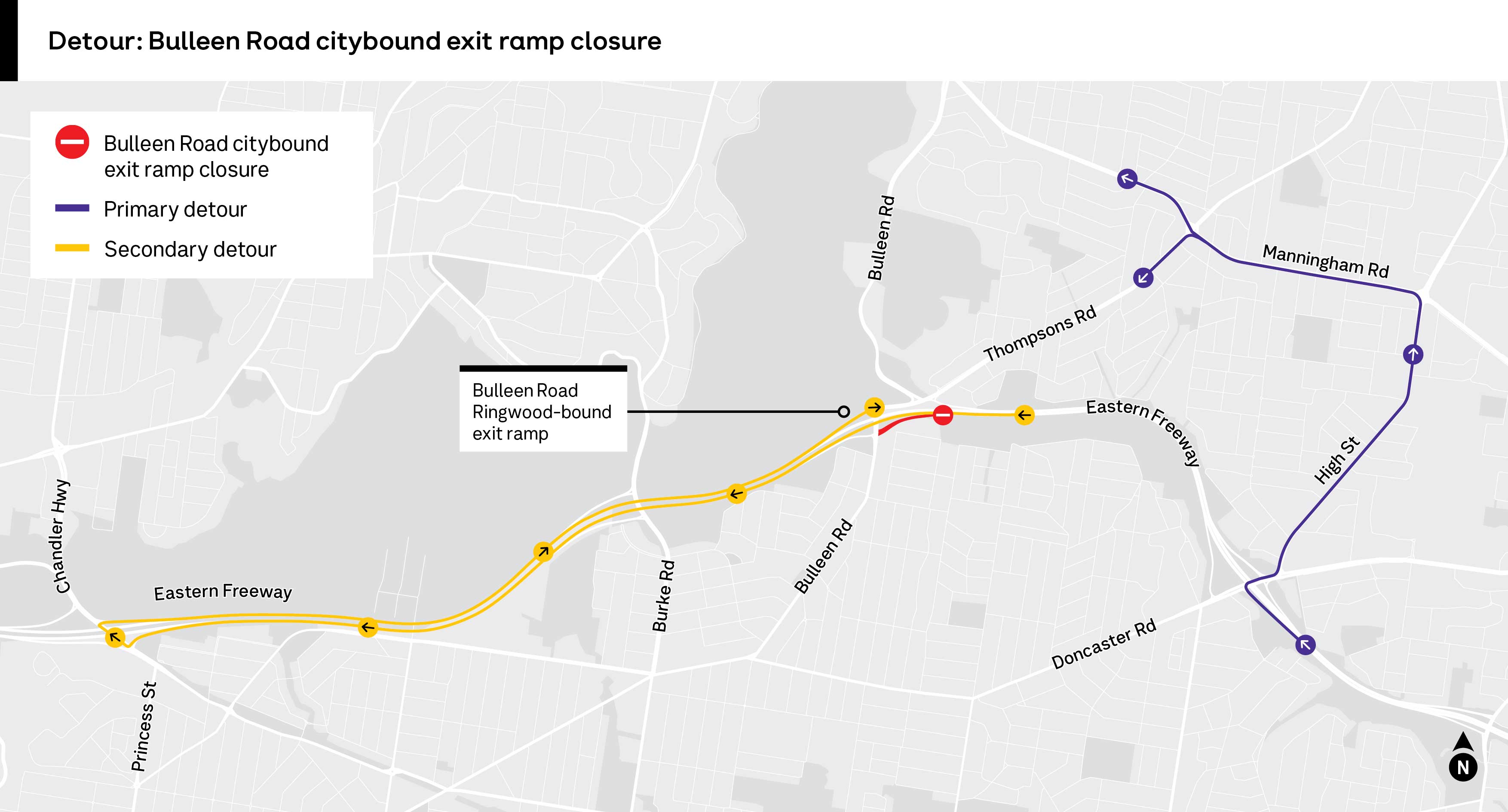 Bulleen Road citybound exit ramp closure
