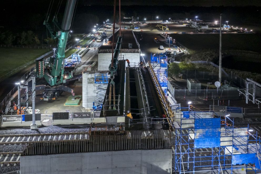 The giant beams form the foundations of the new bridge deck