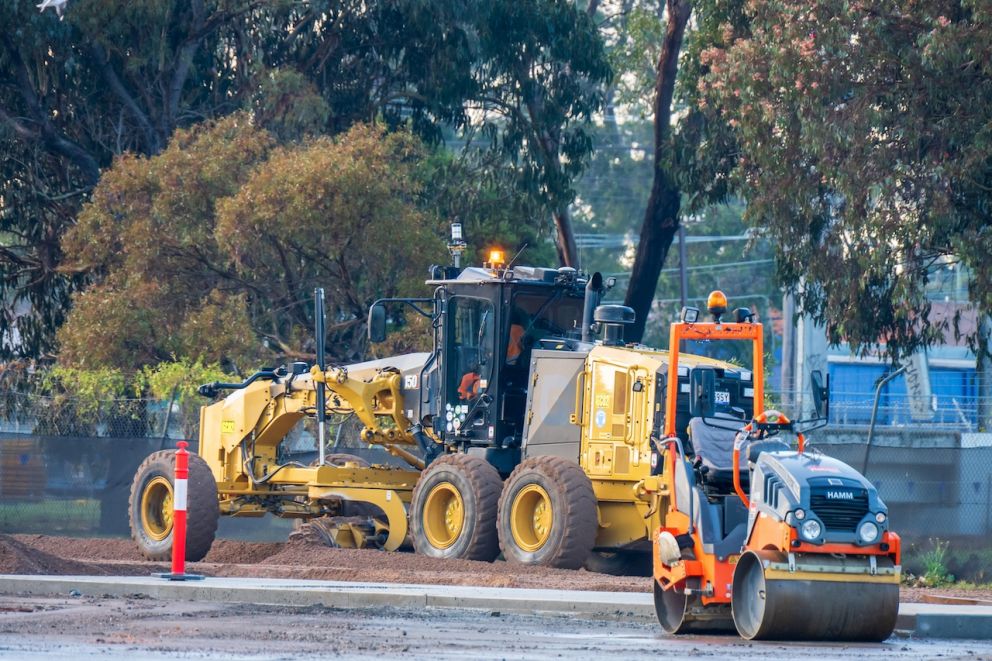 Workers start setting up the site at Webster Street, Dandenong