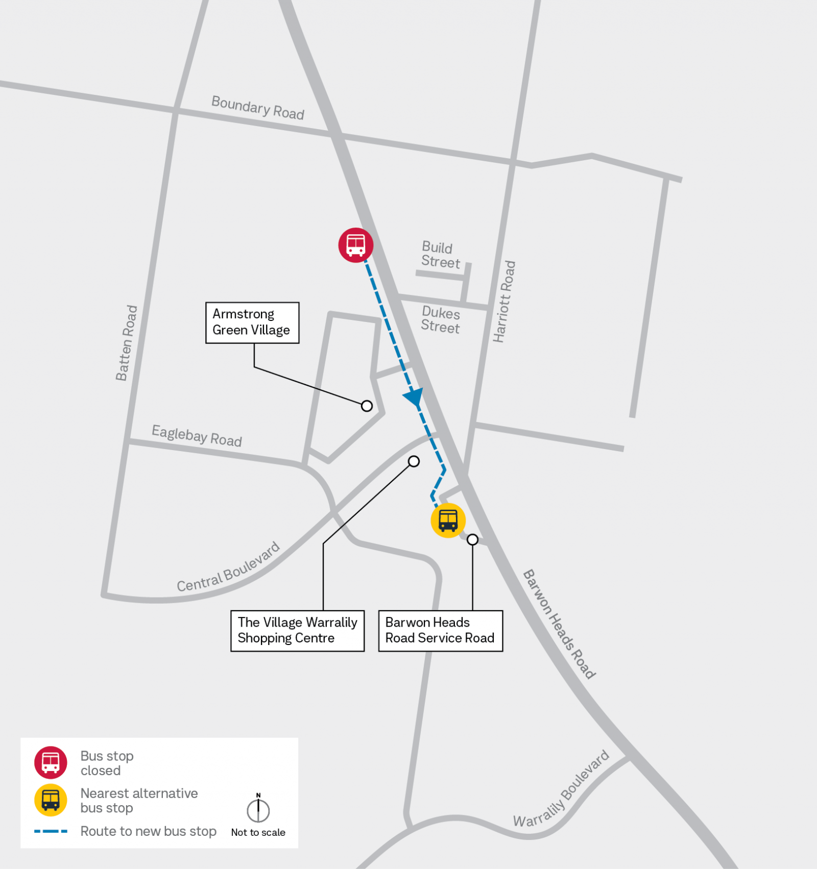 Armstrong Green Village Bus Stop Relocation Map