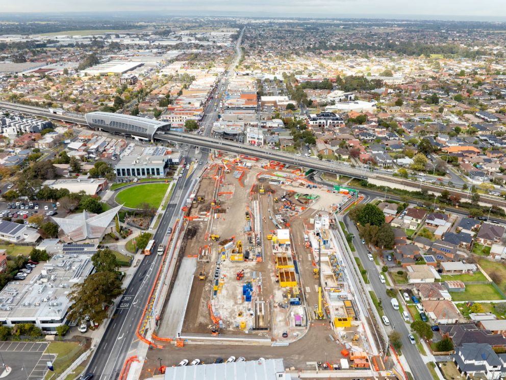 Overhead view of the construction site at Clayton