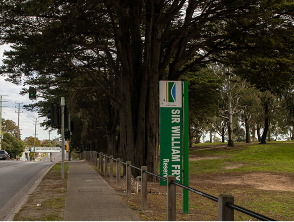 Images show the Sir William Fry Reserve sign
