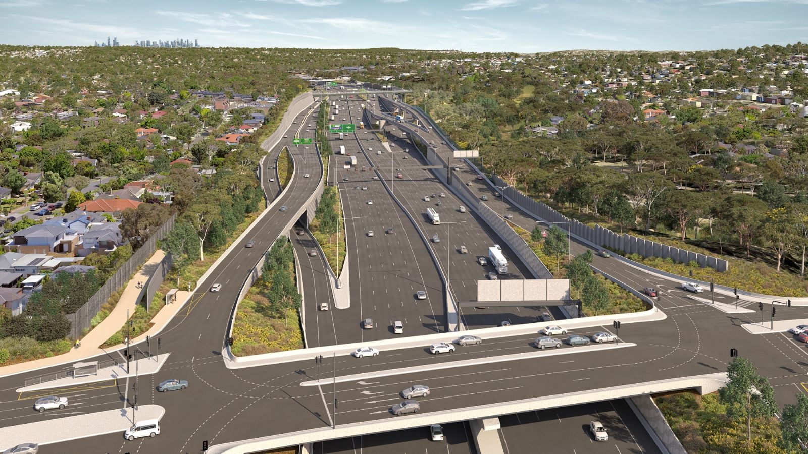 Artist's impression of new lanes and entry and exit ramps between Tram and Middleborough roads