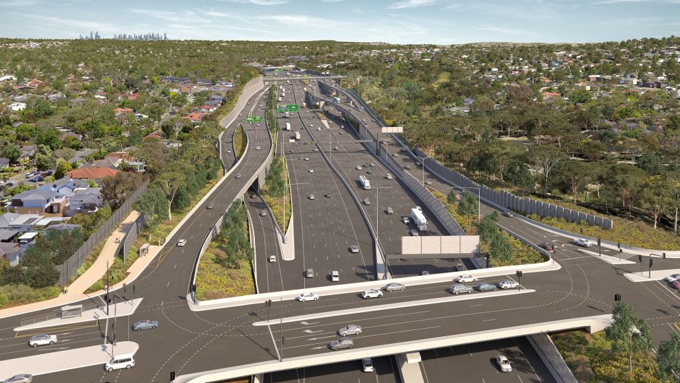 Artist's impression of new lanes and entry and exit ramps between Tram and Middleborough roads