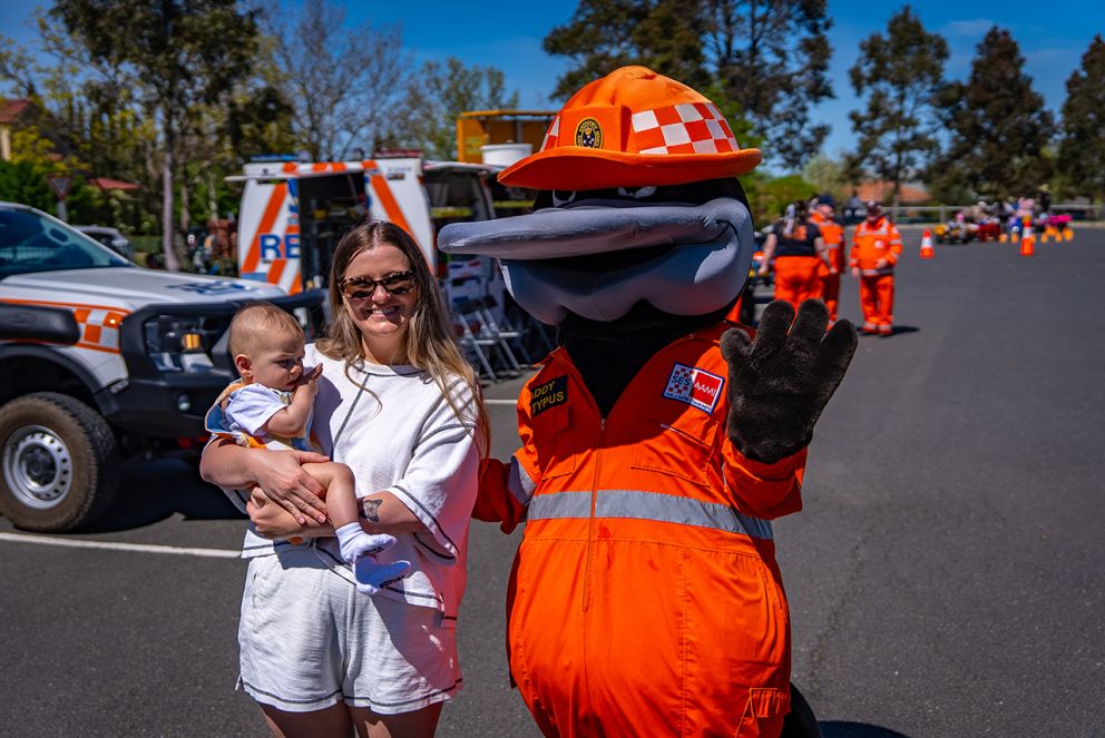 SES mascot Paddy Platypus meeting the locals in Calder Park