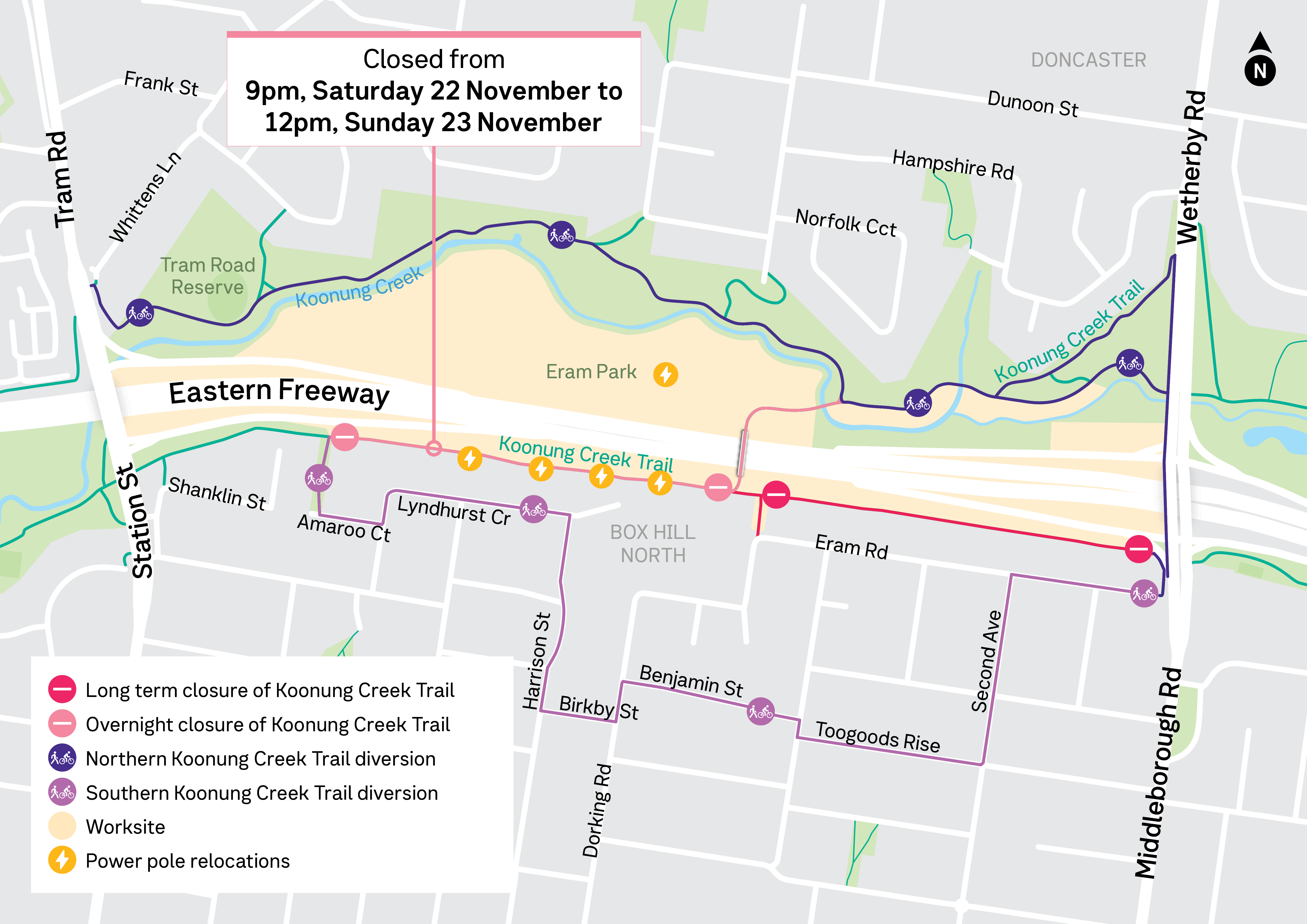 Koonung Creek Trail closures map October