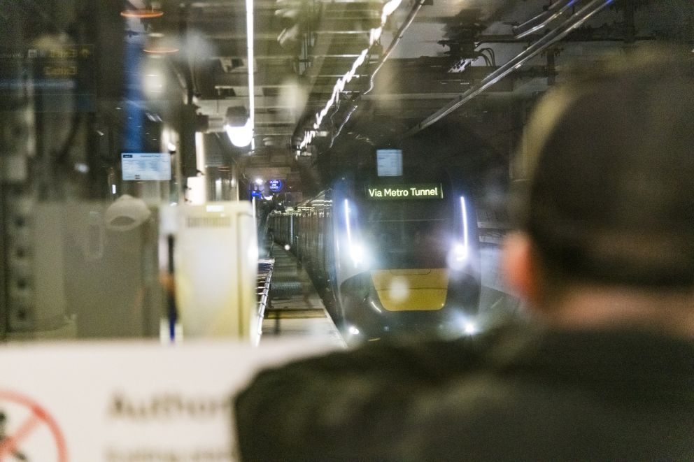 HCMT train pulls into one of the Metro Tunnel Stations. 