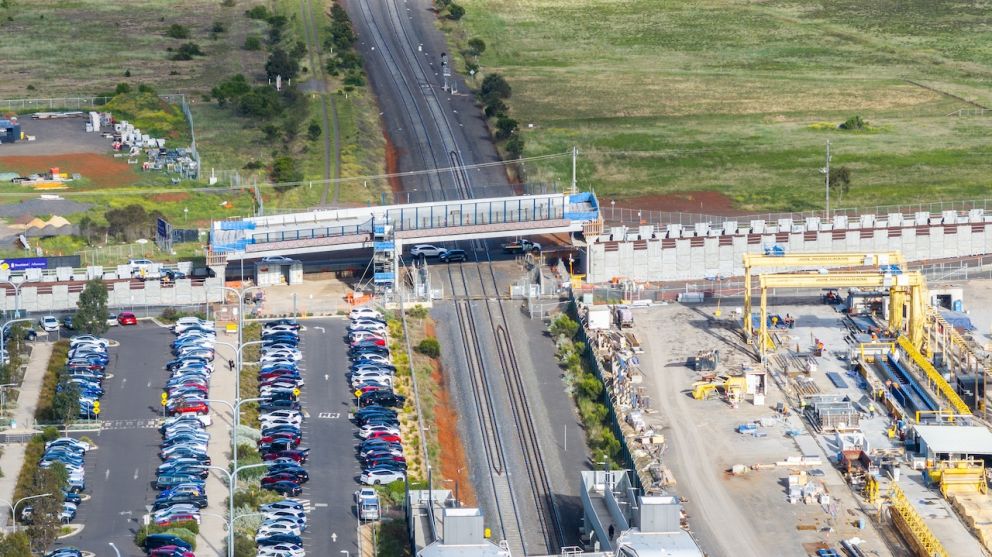 The new Ferris Road bridge is taking shape over the Ballarat Line