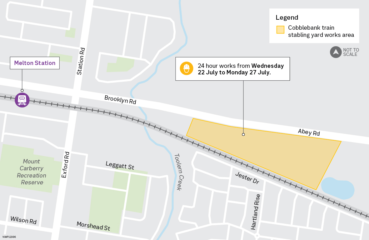 Map showing location of works 700m east of the new Melton Station