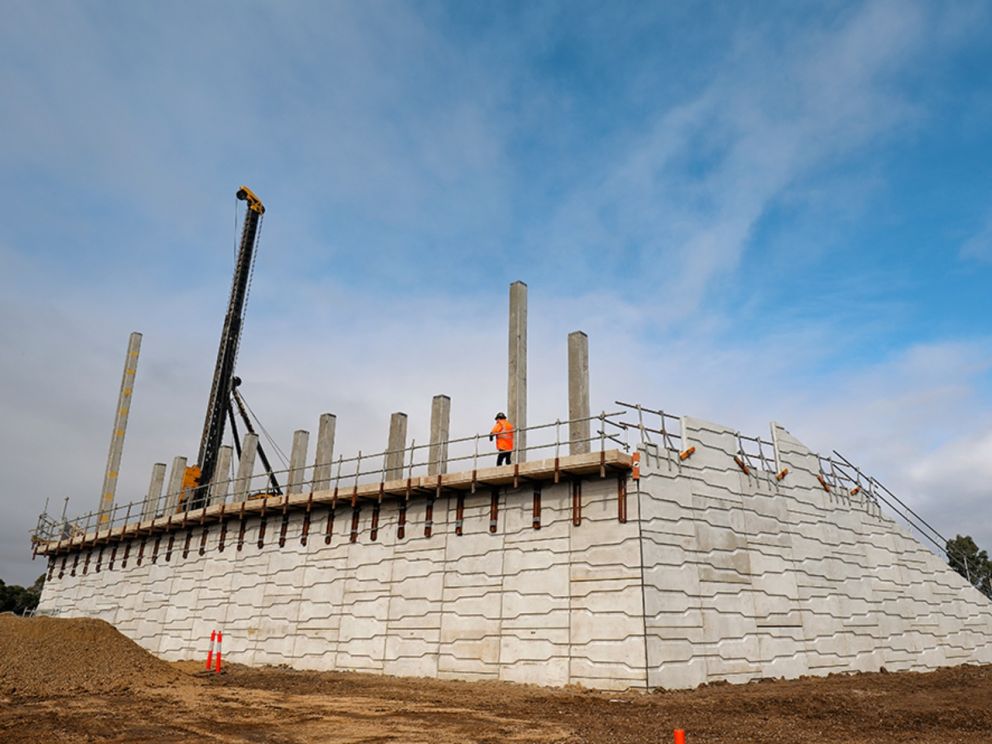 Progress on building the bridge retaining wall at Lower Dandenong Road - July 2020