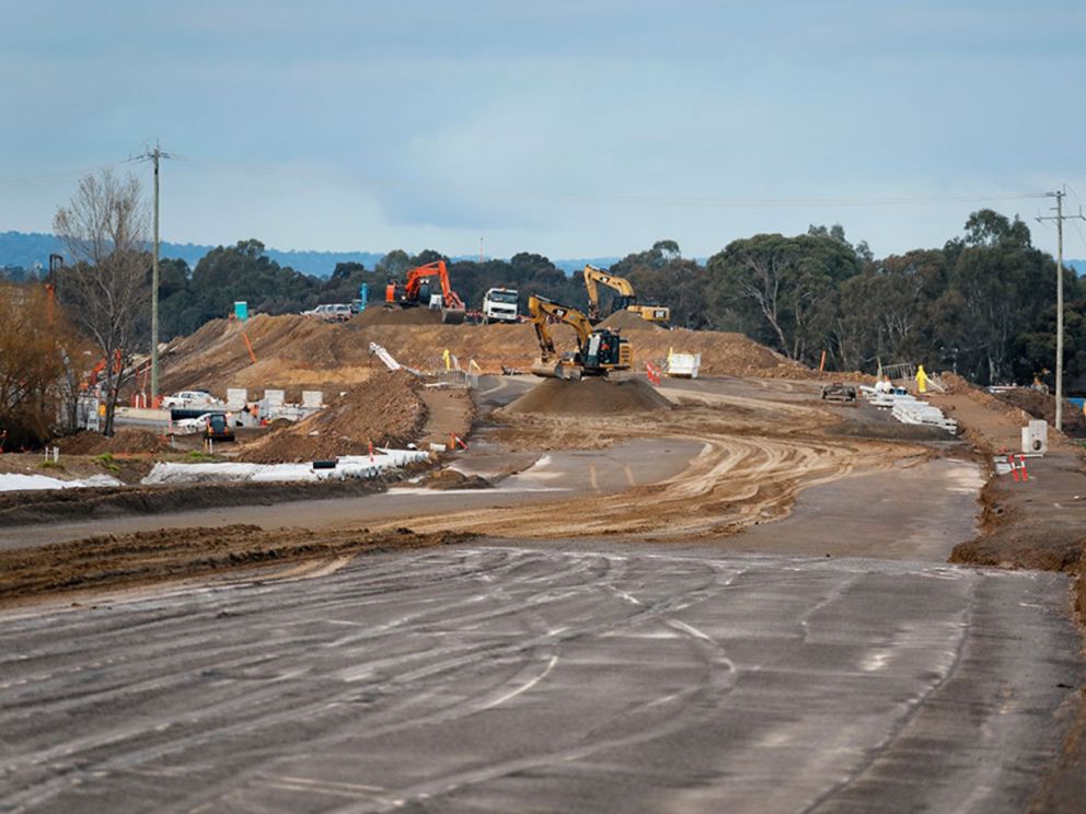 Progress on building the Freeway foundations and bridge near Old Dandenong Road - July 2020