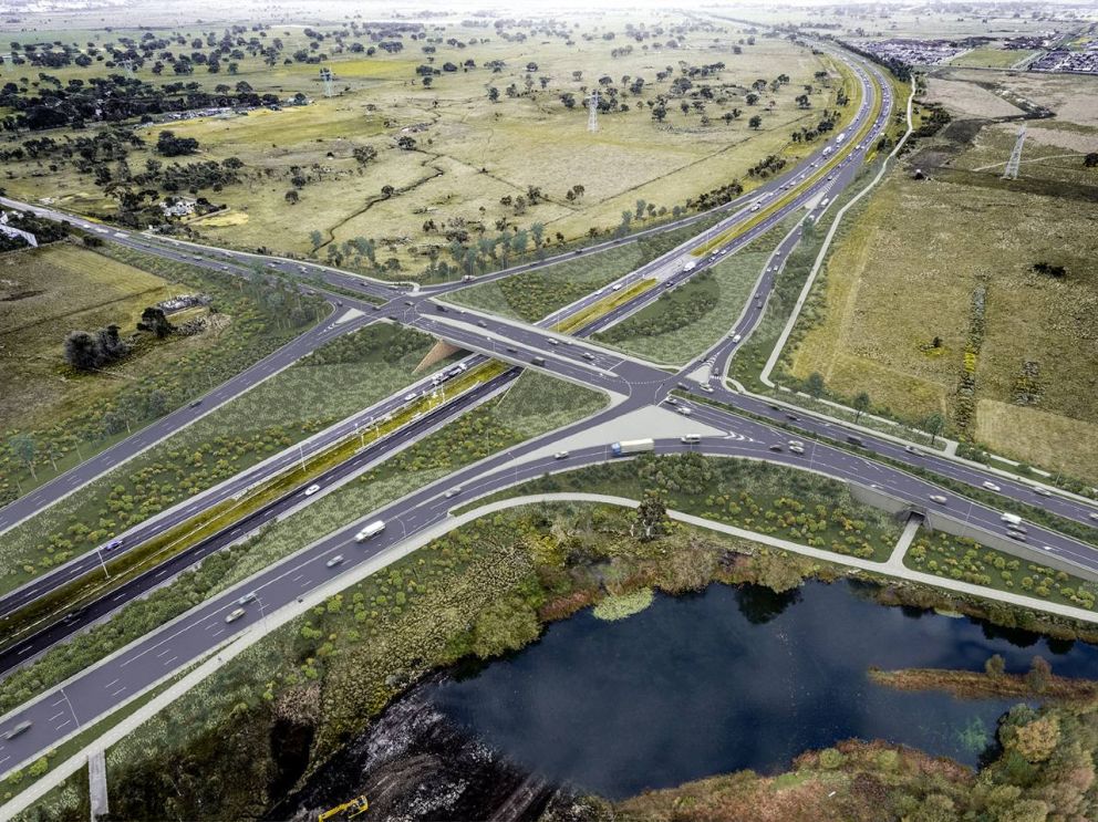 Artist's impression of the completed O'Herns Road freeway on and off ramps and upgrade O'Herns Road Bridge.