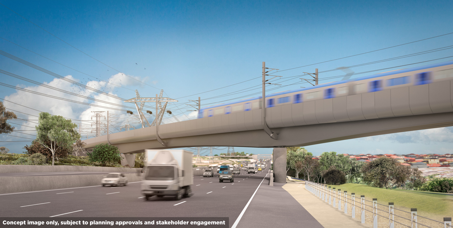 Concept image of the rail bridge over the Western Ring Road (M80), Tullamarine