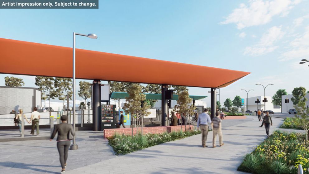 Artist impression of the station forecourt.
