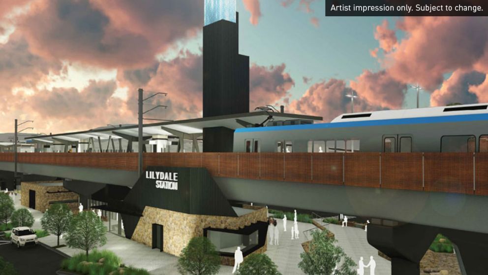 Artist impression of the new Lilydale station. Artist impression only. Subject to change.