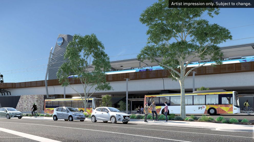 Artist impression of bus bays in the Mooroolbark Station precinct, close to the station. Artist impression only. Subject to change.