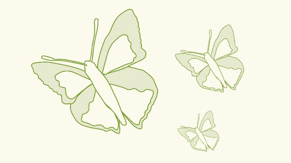 Sketch of green 3 butterflies on a yellow background