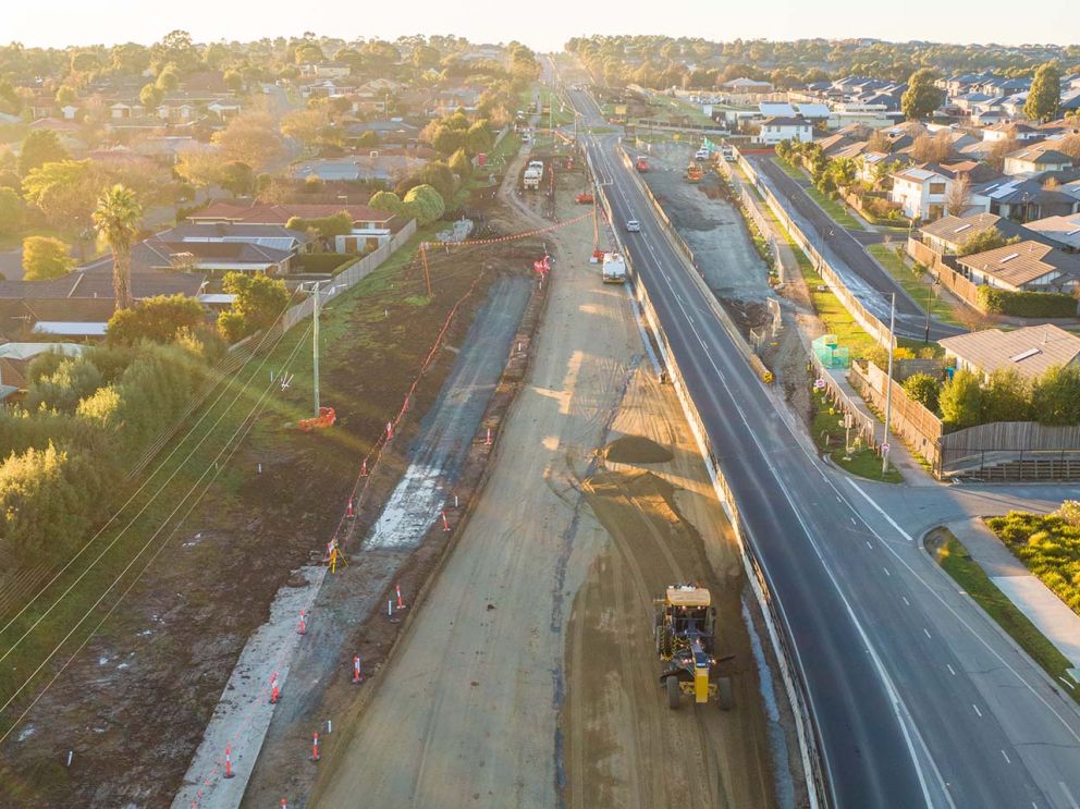 View looking eastward along O’Shea Road toward the Skyline Way and Kimbarra Drive roundabout from Eden Rise