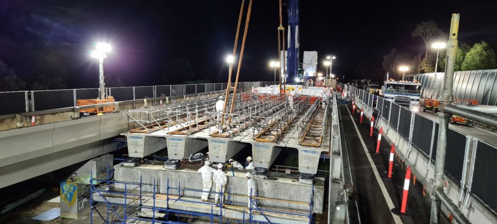 Beams have been installed to widen the bridge at Lower Gum Scrub Creek 