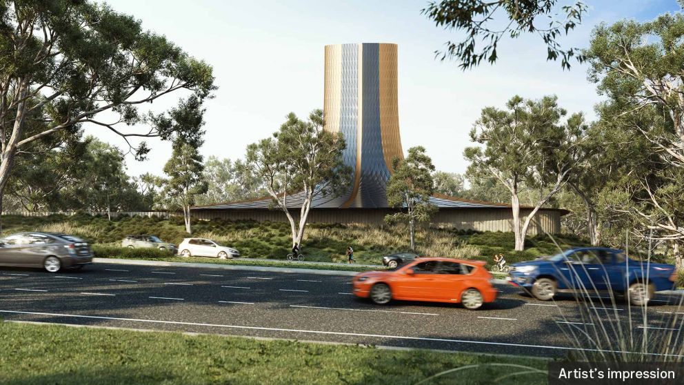 An artist impression side on view of the Northern ventilation structure located in Simpson Barracks taken from across Greensborough Road.