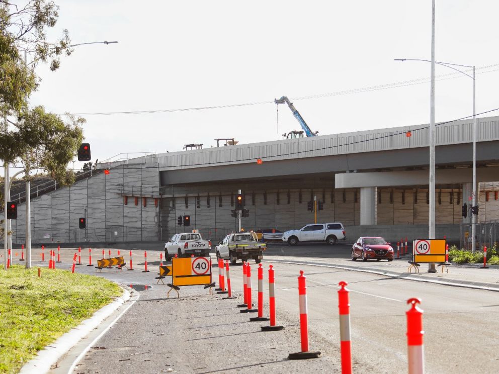 Construction progress on the bridge over Lower Dandenong Road