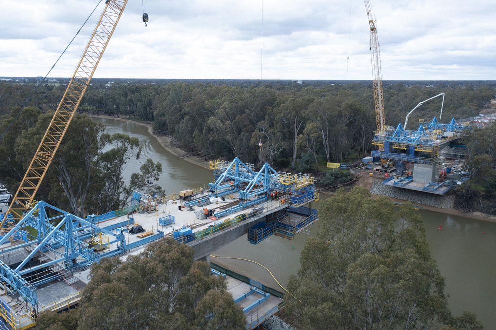 Stage 3 form travellers reaching out across the Murray River