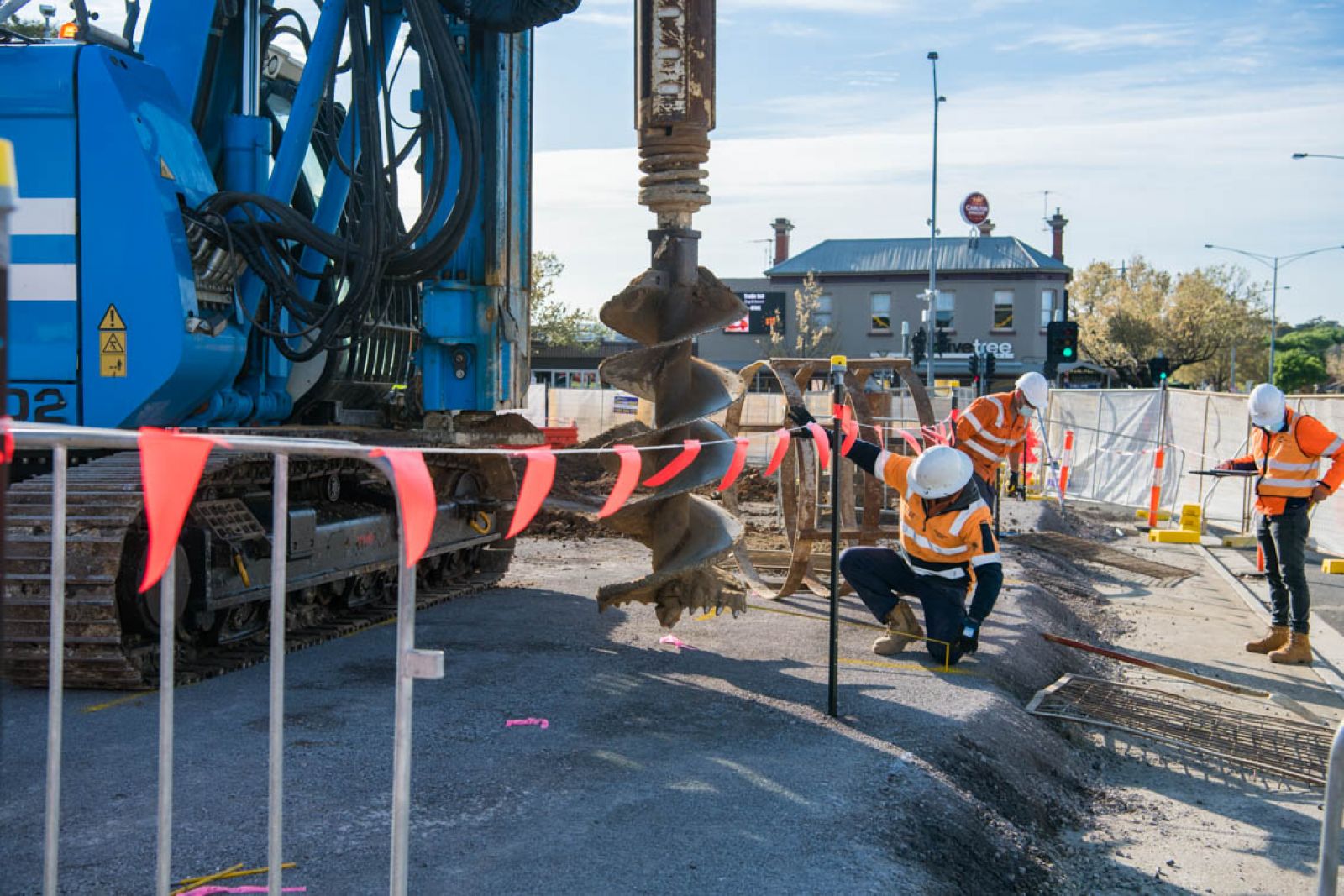 Workers at the Gap Road level corssing removal site