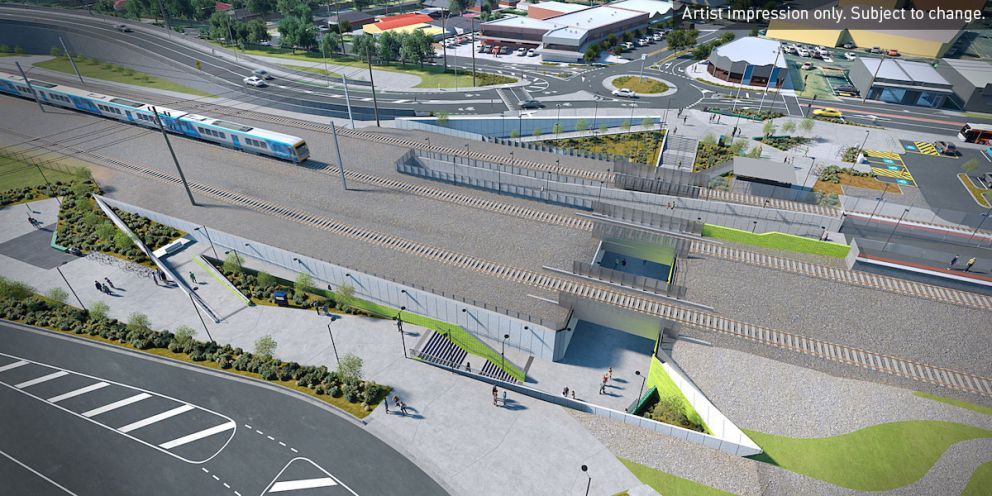Stairs and ramps will be installed between the underpass and platform to provide a safe connection. Artist impression only. Subject to change.