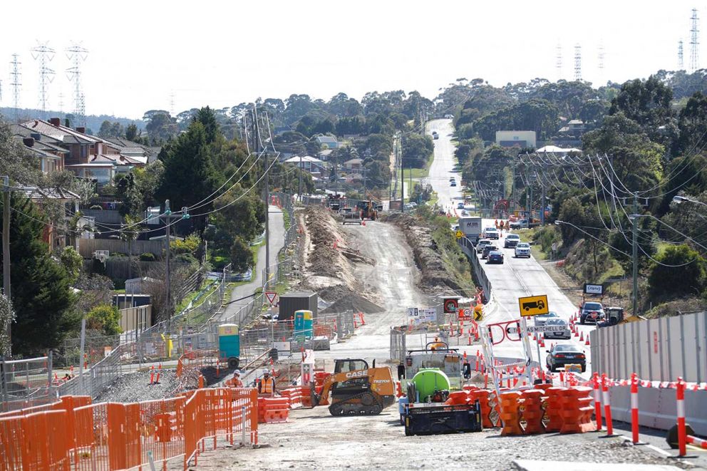 Retaining wall construction along west side of Hallam North road