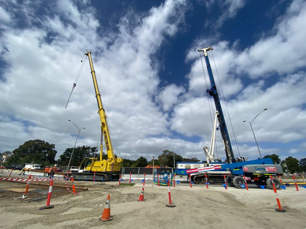 Two large piling rigs on the site.