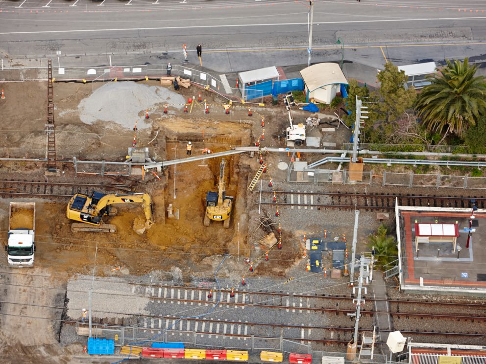 Aerial view of digging near Blackburn Station.