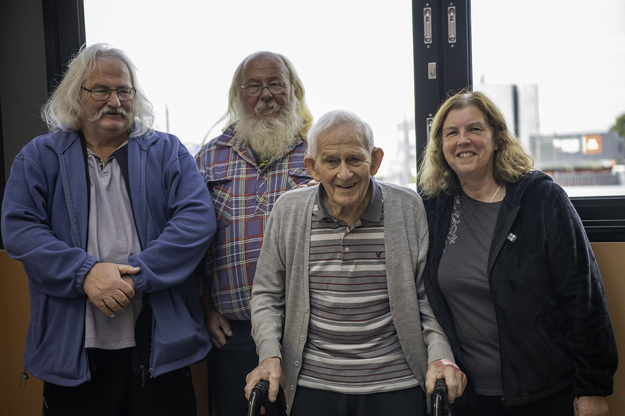 Ernest Carter with his 2 sons Bruce and Neil and daughter-in-law Kay at the opening of the new Glenroy Station