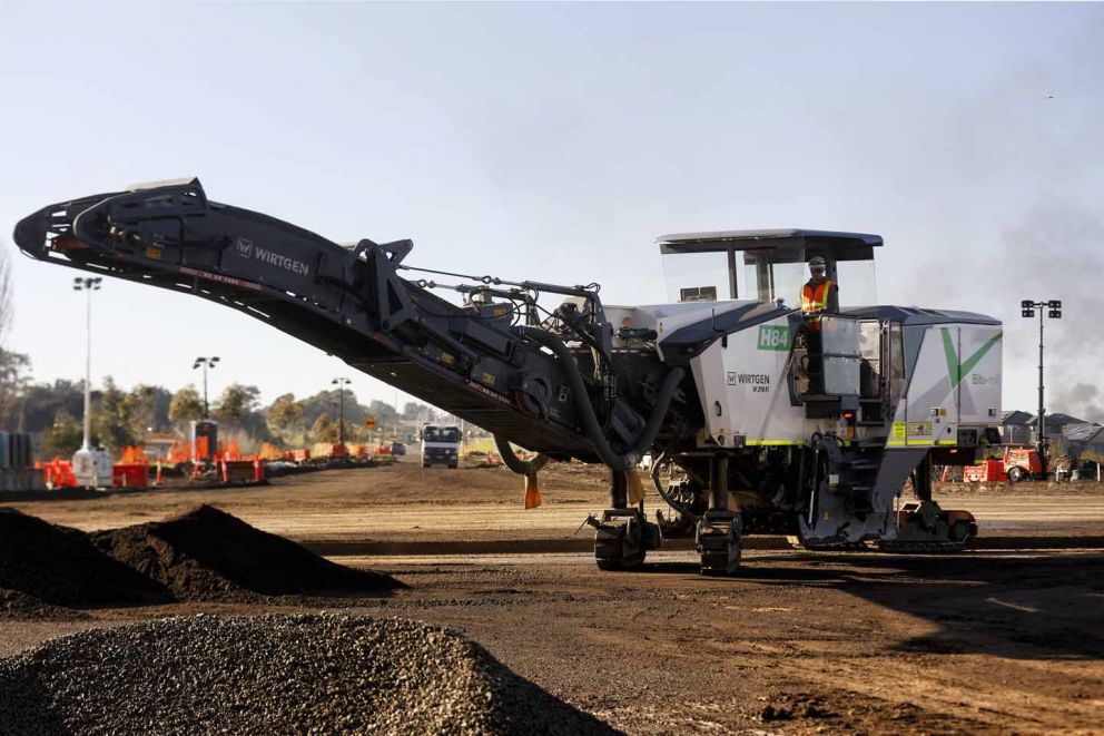 Profiling works to remove existing asphalt and pavement from the highway