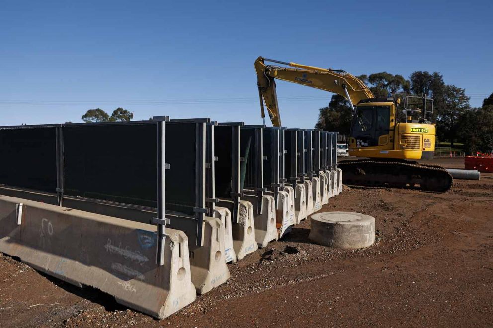 Concrete barriers relocated to make room for works on the Western Port Highway upgrade