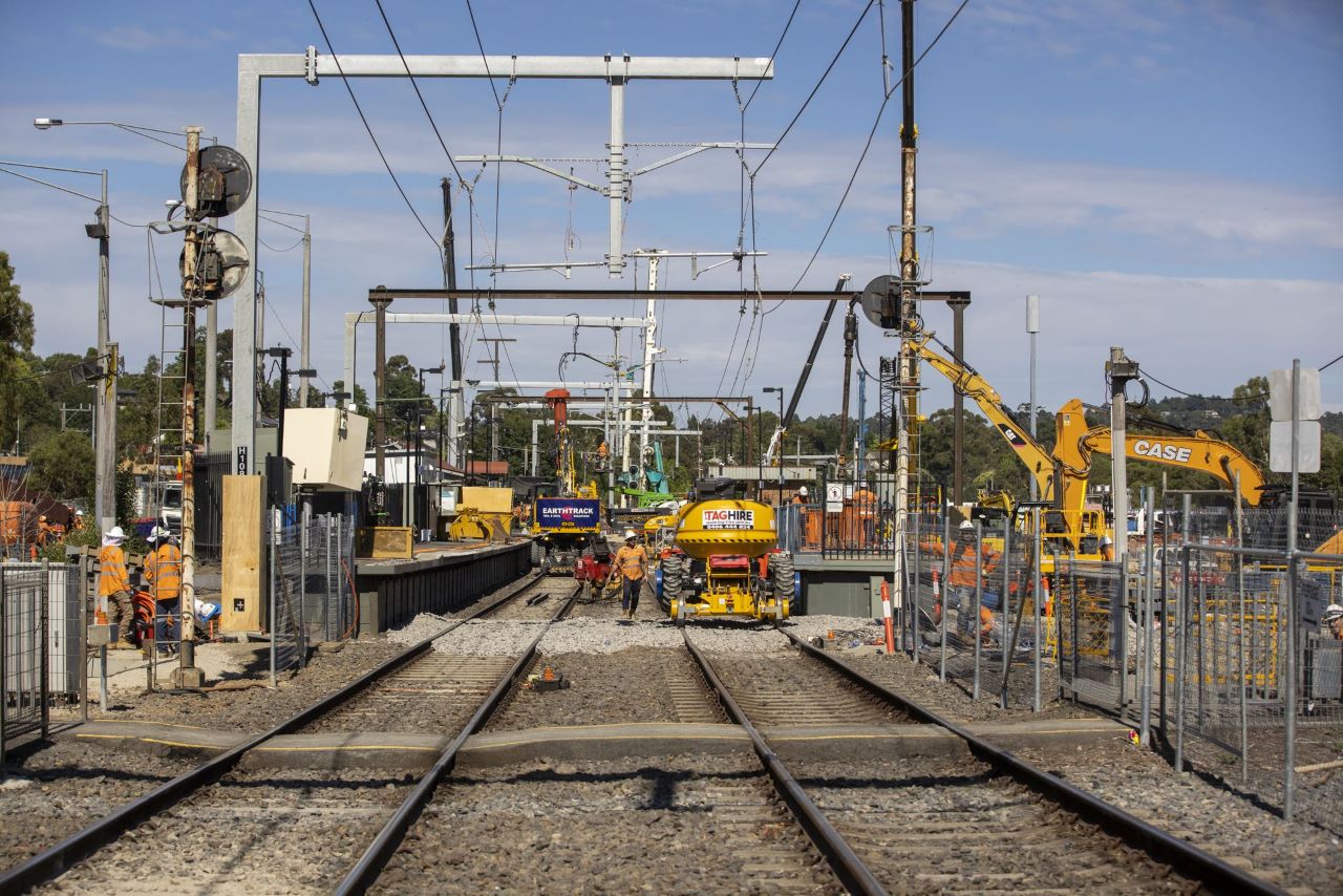 Looking towards Mooroolbark station across the level crossing