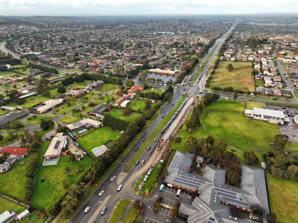 Aerial view of the Narre Warren North Road, southbound towards Ernst Wanke Road