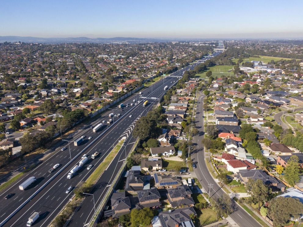 East-facing view of the new freeway lanes in Mulgrave