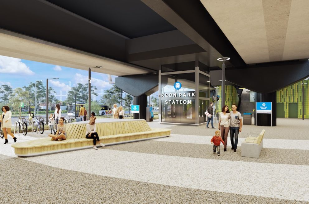 新的Keon Park车站前院。艺术效果图 – 可能会调整。