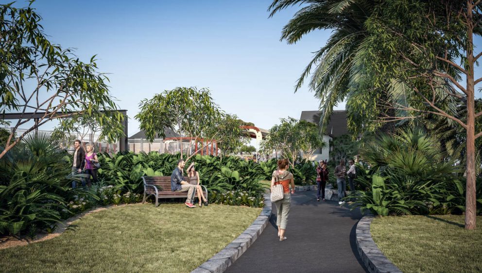 Artist's impression of the Mentone Station gardens, looking towards the new heritage bridge