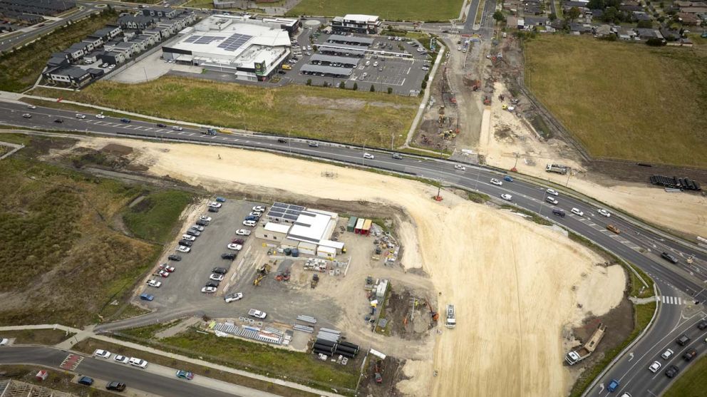 A birds eye view of new intersection alignment taking shape at Evans and Hall Roads 